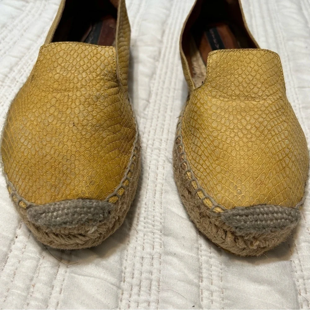 Steven Yellow Leather Espadrille Flats Snake Skin Texture​​